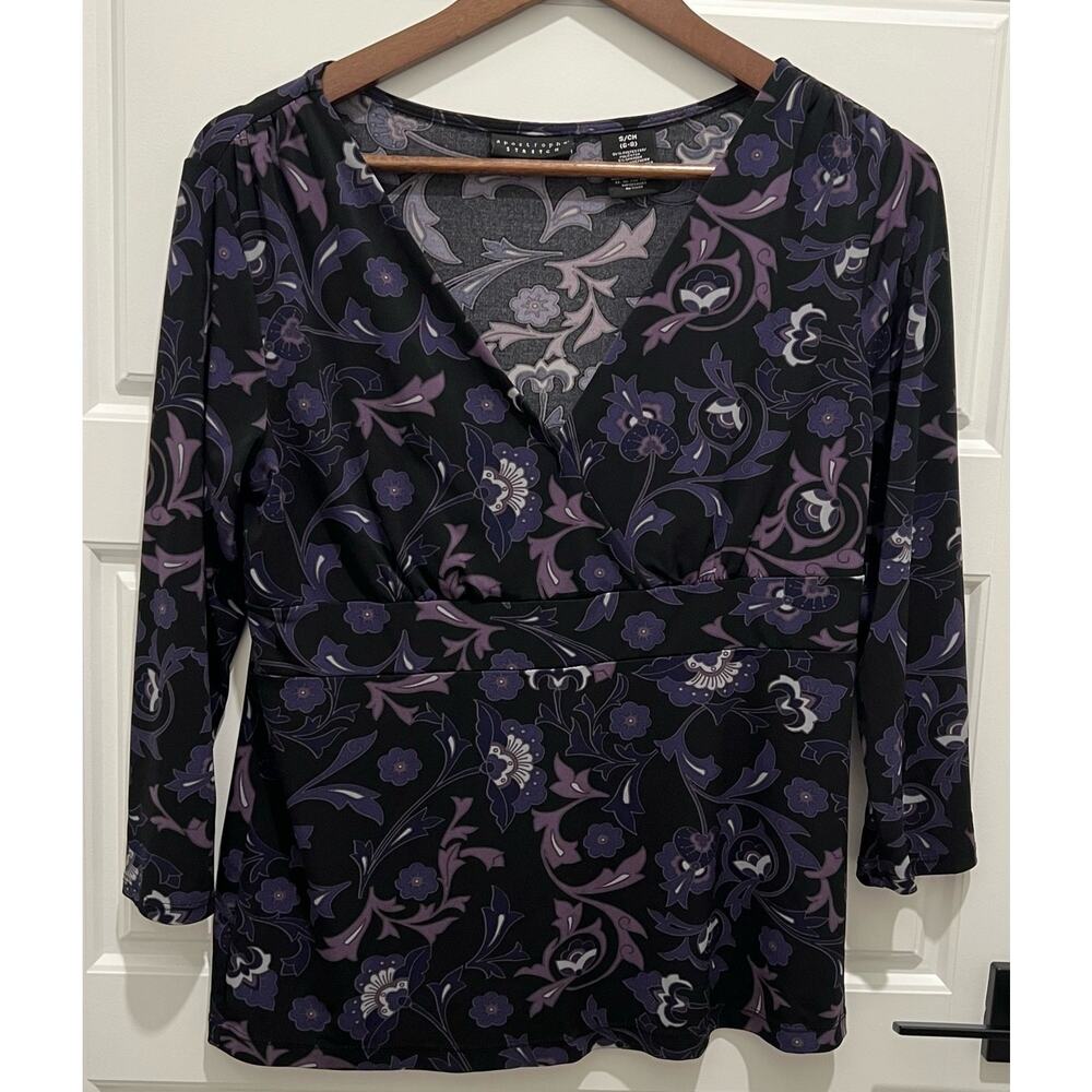 Apostrophe Women’s Stretch Floral Print Blouse Size Small 6-8 Workwear Career